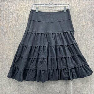 Theory Skirt Womens 0 Black Tiered Ruffle A Line Midi 100% Cotton Style 51174385